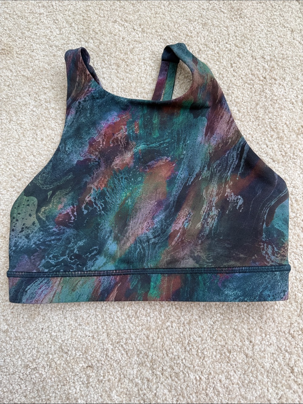 lululemon athletica High-Neck Sports Bra in Teal, Green & Purple Marble